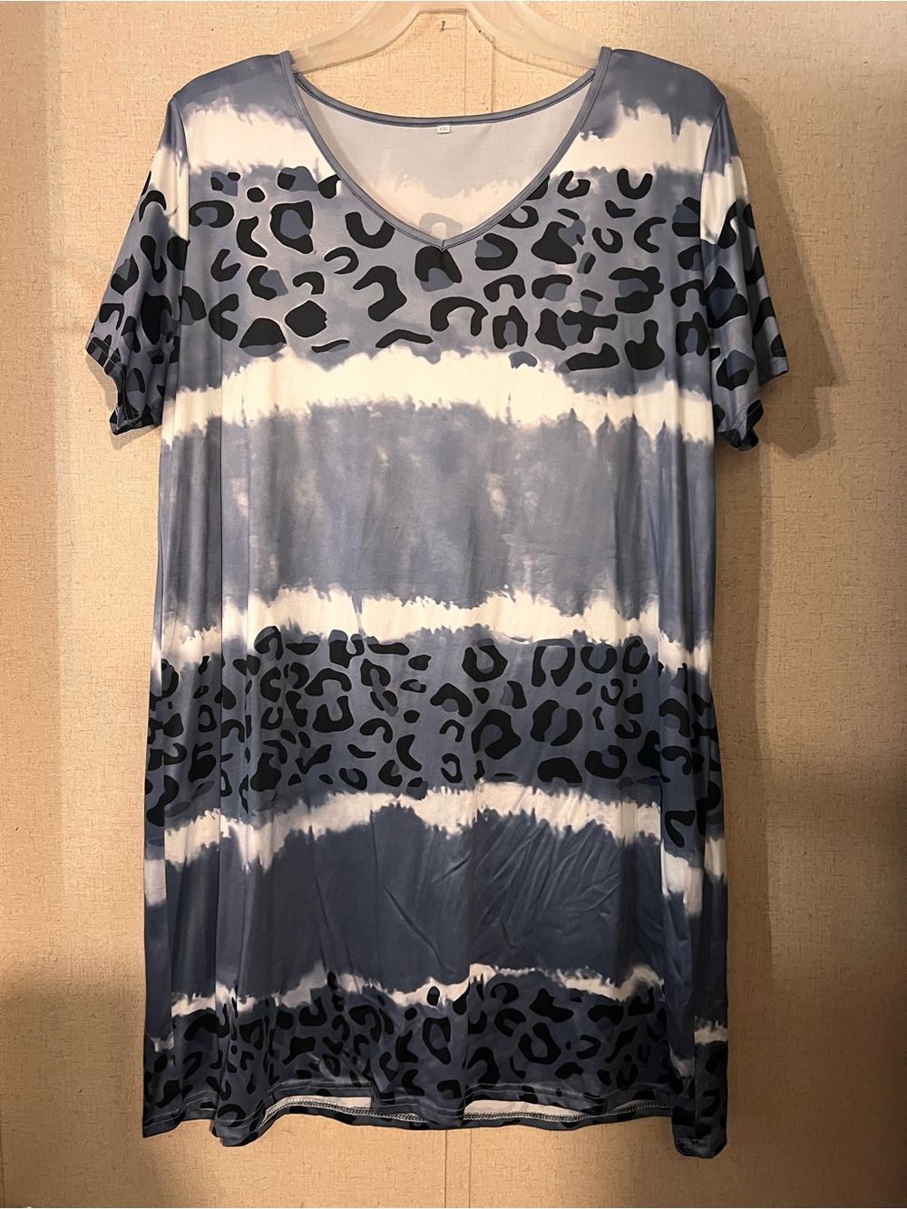 SHEIN Blue and White Tie-Dye Leopard Midi Dress